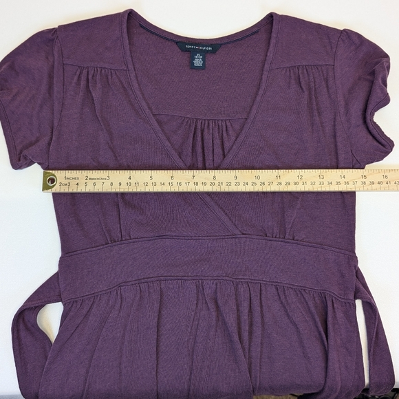 Tommy Hilfiger Flared Plum V-Neck Blouse Empire Tie-Back Waist Vintage TH Purple - Picture 6 of 12